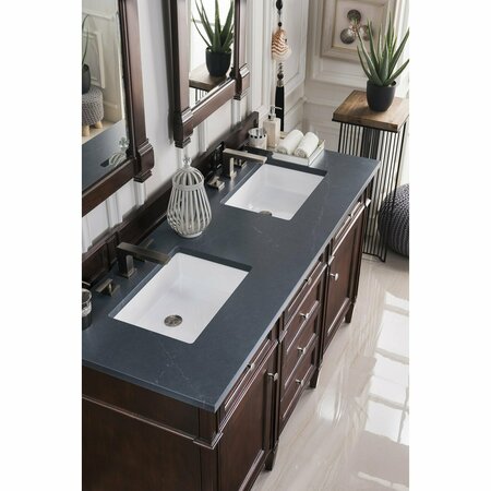 James Martin Vanities Brittany 60in Double Vanity, Burnished Mahogany w/ 3 CM Charcoal Soapstone Quartz Top 650-V60D-BNM-3CSP